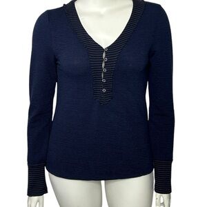 Hem & Thread Blue Top Blue Large Long Sleeve Thermal V Neck Women's